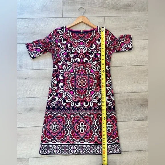 ELIZA J vibrant damask print sheath mini dress with back zipper size 2 petite - Picture 11 of 11